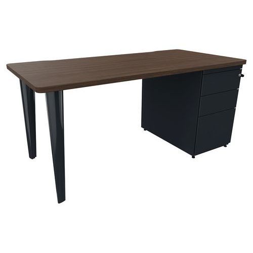 BUREAU EVIDENCE 160X80 NOYER CAISSON PORTEUR/PIED ANTHRACITE - VINCO