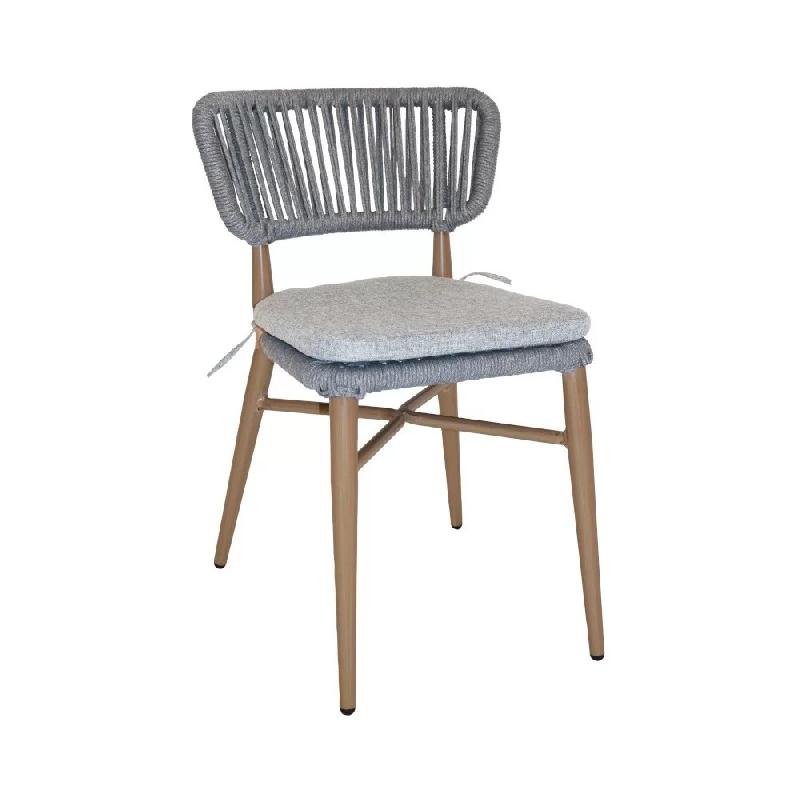 Chaise en aluminium naturel NORDIC - Stamp - tressage rope dark grey - empilable par 4_0