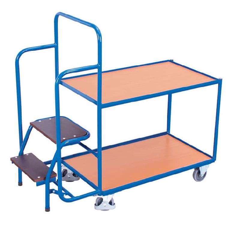 Chariot préparateur de commandes - plateaux bas - structure mécano-soudée et marchepieds antidérapants_0