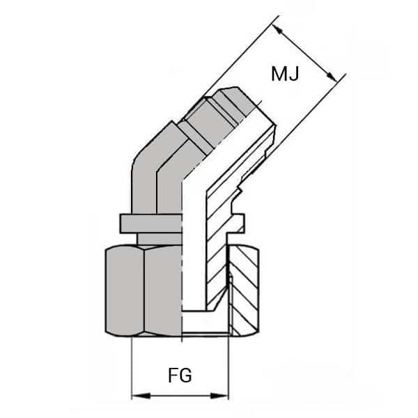 Coudes - 45° mâle JIC - X femelle tournant BSP - Cône 60° - 3/4' , 19.05 , 1/2' , 18.63_0