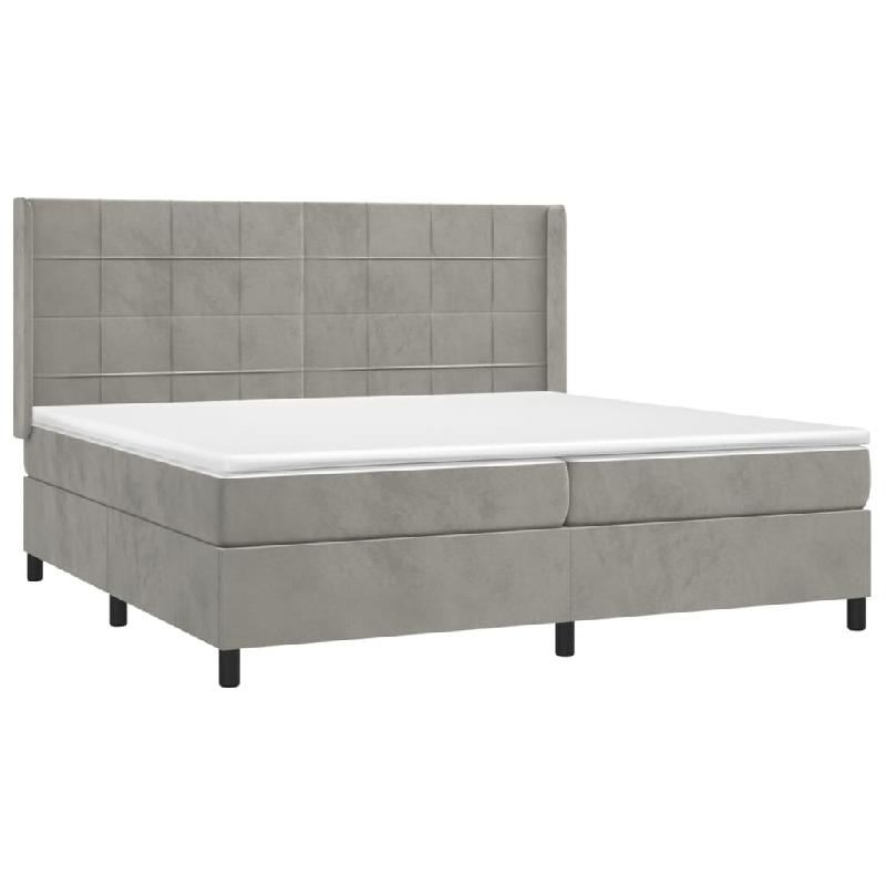 Décoshop26 - Cadre de lit LED avec sommier tête de lit matelas surmatelas 200x200 cm tissu velours gris clair TDL0207760 - gris 3001229288009_0
