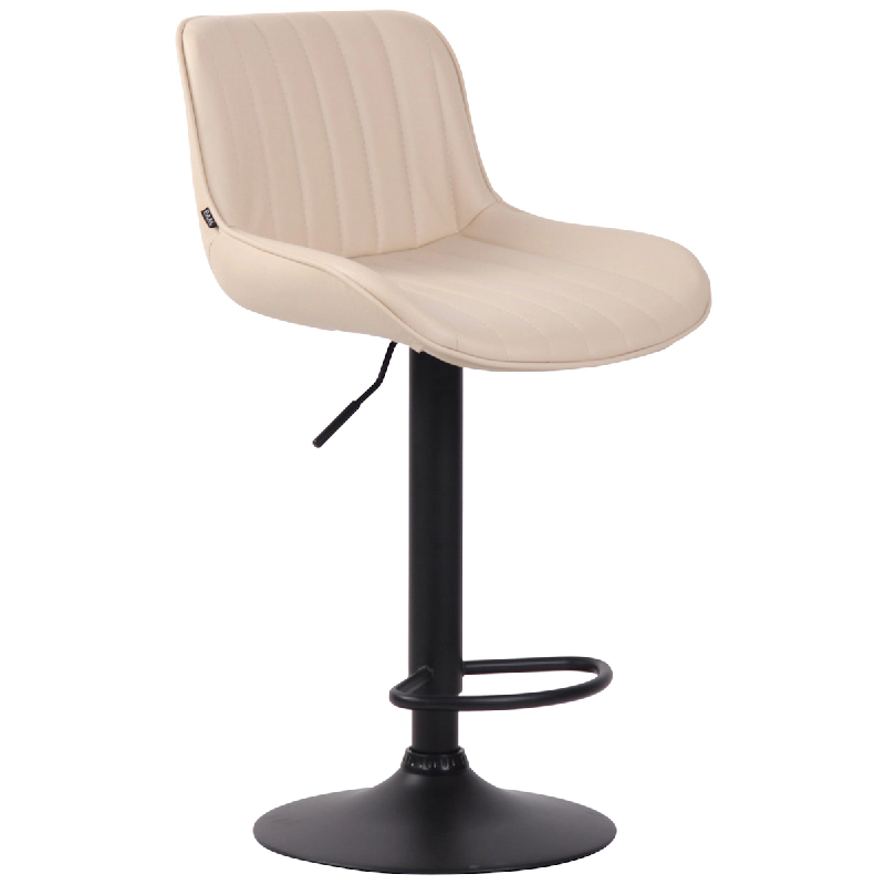 Décoshop26 - Tabouret de bar chaise haute x1 en PVC crème coutures verticales support en métal noir 10_0005099 - noir 3000252462424_0