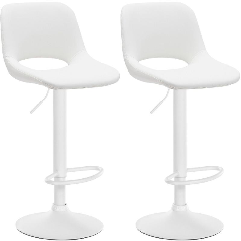 Décoshop26 - Tabourets de bar chaises haute x2 avec repose-pieds en PVC blanc piètement métallique blanc 10_0004068 - 3000251914887_0
