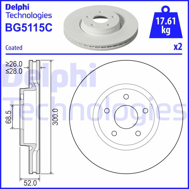 Disque de frein ventilé Delphi BG5115C - Boîte de 2 disques pour montage avant_0