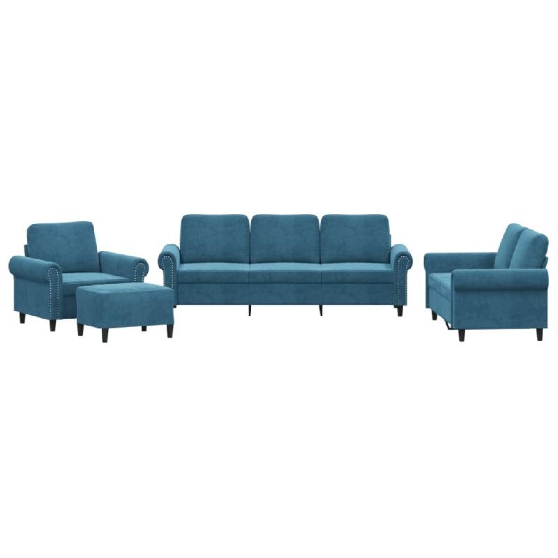 Ensemble de canapés 4 pcs avec coussins Bleu Velours Modèle Elvessa - 8721012071568_0