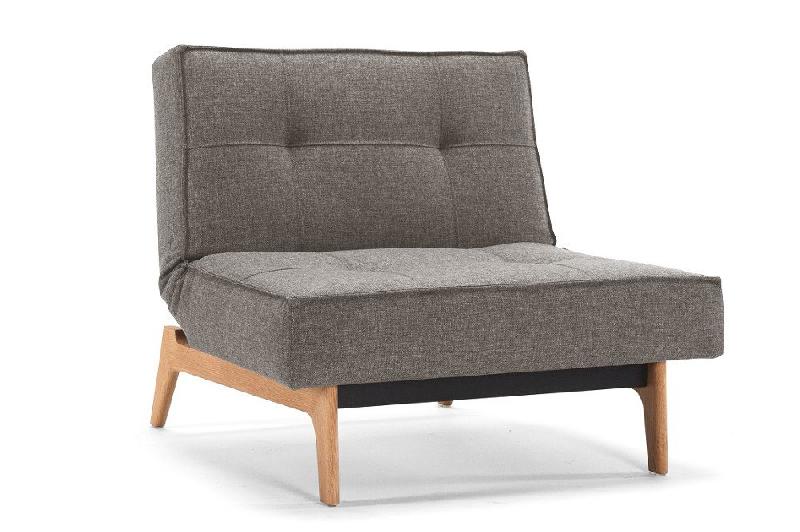 Innovation Living - Fauteuil Splitback Eik Convertible Lit 90x115 cm - Pieds en Chêne Naturel - Tissu Flashtex Dark Grey_0