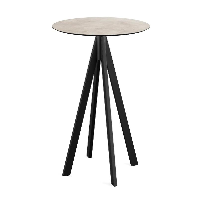 Infinity mange-debout avec piètement noir + plateau HPL Moonstone Ø70 cm_0