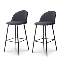 Kosmi Lot de 2 tabourets de bar LILI noirs rembourrés et pieds en métal noir - Hauteur 65 cm - noir métal 3760301697558_0