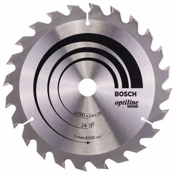 LAME DE SCIE CIRCULAIRE 190 X 20 X 2,6MM OPTILINE WOOD POUR LE BOIS 24 DENTS - BOSCH - 2608640612