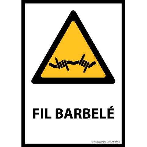 LOT DE 3 - PANNEAU DANGER - FIL BARBELÉ - FORMAT W033 - NORME ISO 7010 VINYLE SOUPLE AUTOCOLLANT A5