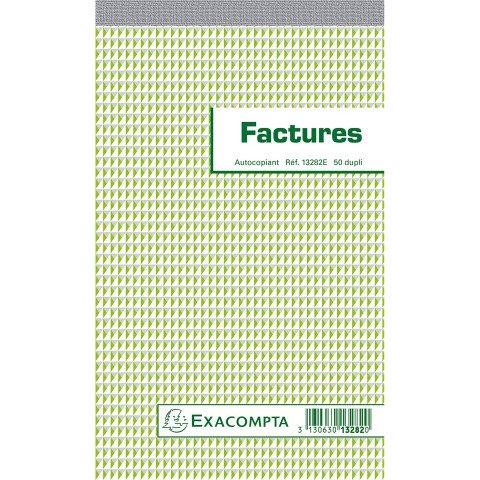 LOT DE 5 - CAHIER DE FACTURE MANIFOLD EXACOMPTA AUTOCOPIANT 22 X 13,5CM 50 PAGES DOUBLE EXEMPLAIRES 13282E