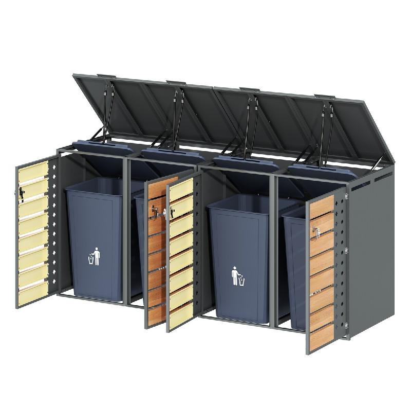 Merax cache-poubelle, 264x80x118.5 cm, couvercle rabattable, gris - gris métal OT6067S2_0