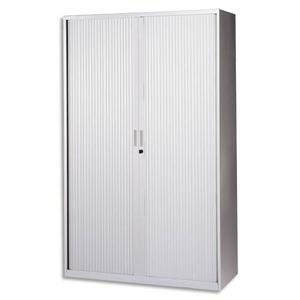 MT International - Armoire haute monobloc éco en acier avec rideaux PVC gris clair - Dimensions L120 x H198 x P43 cm_0