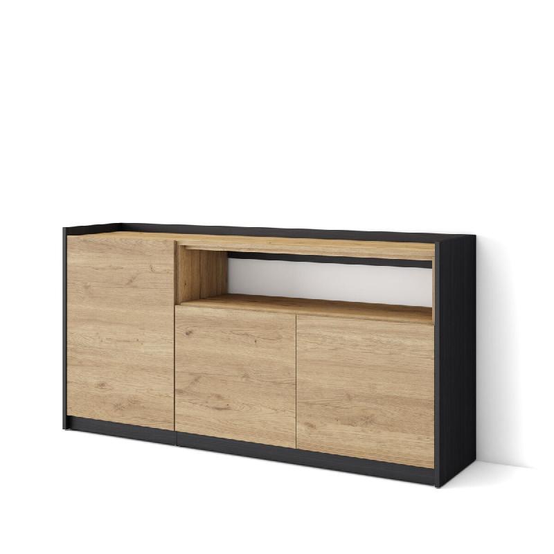SKRAUT HOME Buffet salon et cuisine, 156x80x37 cm, 3 Portes, Meuble chaussure, Chêne et noir - beige Bois manufacturé 699_5_0
