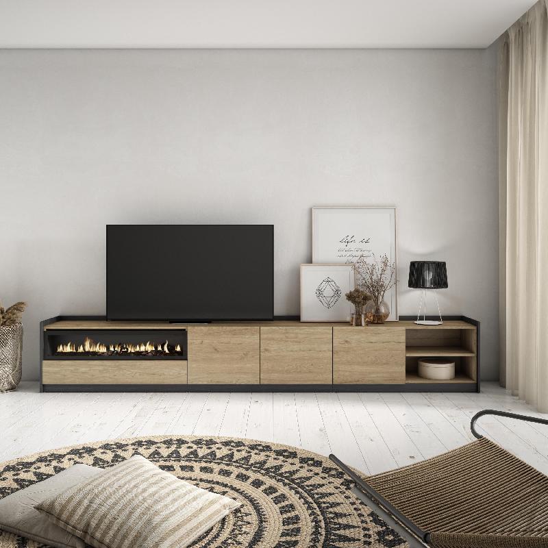 SKRAUT HOME - MEUBLE TV, BANC TÉLÉ, 310X50X37 CM, POUR LES TV JUSQU'À 80