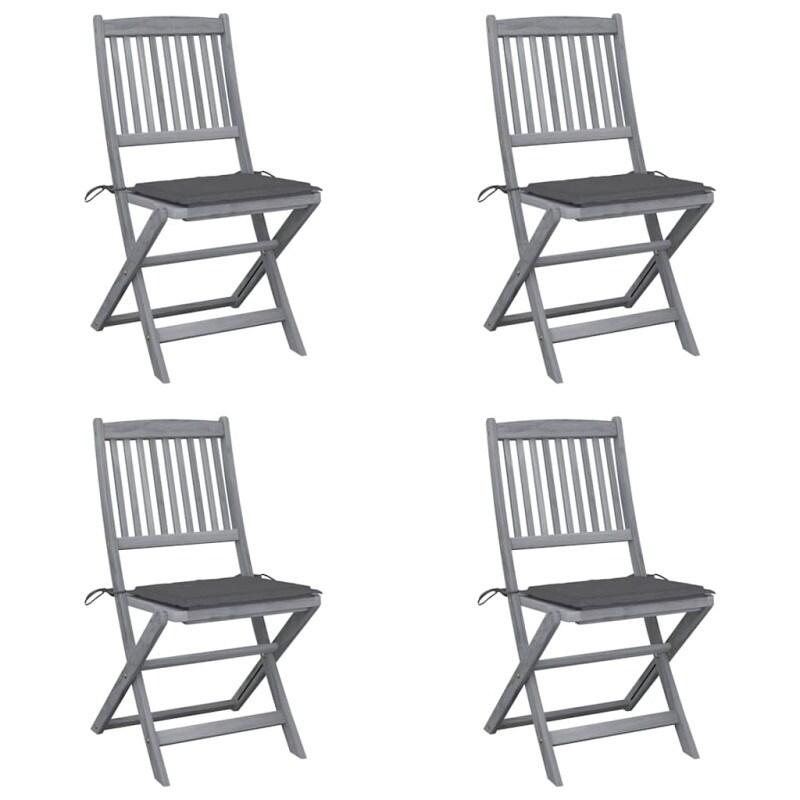 VidaXL Chaises Pliables D Extérieur Lot De 4 Et Coussins Bois D Acacia - gris 8720286284872_0
