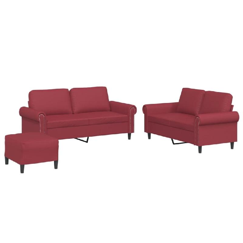 VidaXL Ensemble de canapés 3 pcs et coussins Rouge bordeaux Similicuir Modèle Zorvalis - 3202158_0