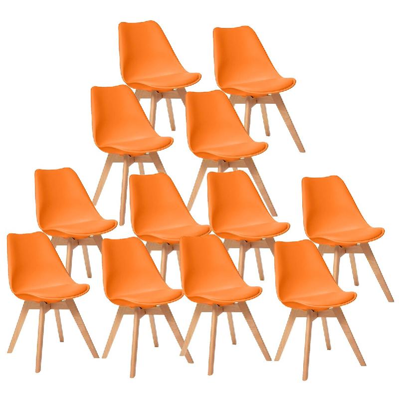 12 Chaises Tulipes Salle à Manger Scandinaves Bm Home Salle de Bureau, Pieds en Bois de Hêtre Massif, Colorie Orange - orange plastique 3666630015967_0