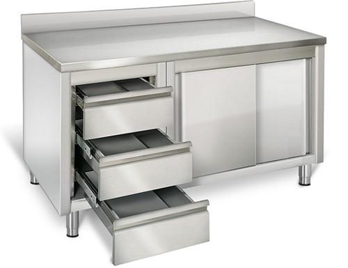 Armoire inox sur pieds 140x70cm - tiroirs à gauche_0