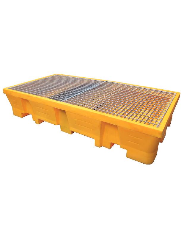 Bac de rétention PE Bi-conteneur 1050 litres + caillebotis - Caillebotis acier galvanisé_0