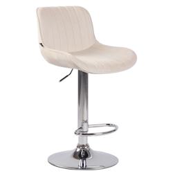 Décoshop26 - Tabouret de bar chaise haute x1 en velours crème coutures verticales support en métal chromé 10_0005105 - 3000252463780_0