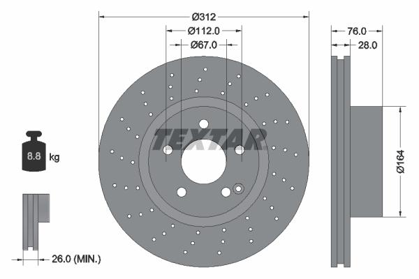 Disque de frein Textar 92099303 - poinçonné ventilé de l'intérieur - boîte de 1 disque_0