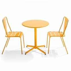 Oviala Business Ensemble table avec 2 chaises de terrasse bistrot en métal jaune - Oviala - jaune acier 109495_0