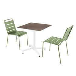 Oviala Business Ensemble table de terrasse stratifié taupe et 2 chaises vert cactus - Oviala - vert métal 110796_0