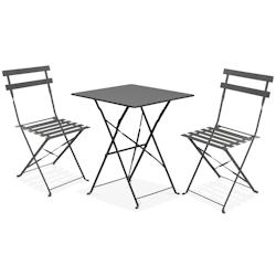 Oviala Business Table de jardin et 2 chaises acier gris - gris acier 103650_0