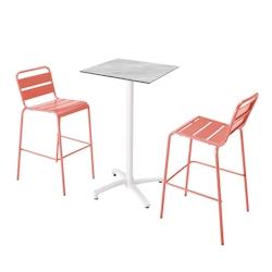 Oviala Business Ensemble table haute stratifié marbre et 2 chaises hautes argile - rose métal 110566_0