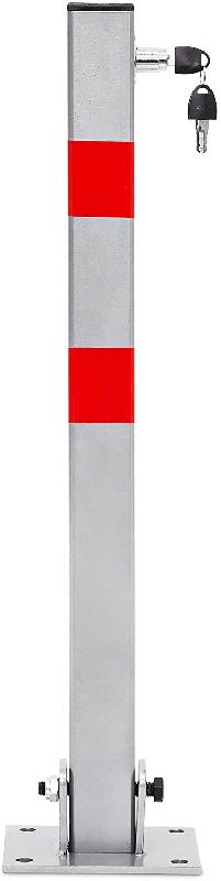 POTEAU BARRIÈRE DE PARKING RABATTABLE VOITURE 65 CM ACIER GRIS ET RAYURES ROUGE 13_0002309_0