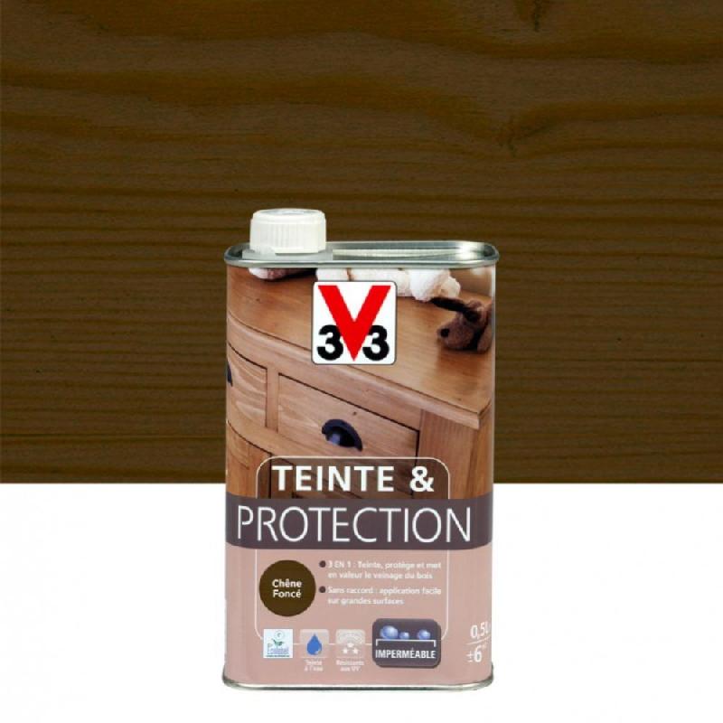 Teinte et protection V33 - 0.5 L - Chêne foncé mat - Pour meubles, poutres et portes_0