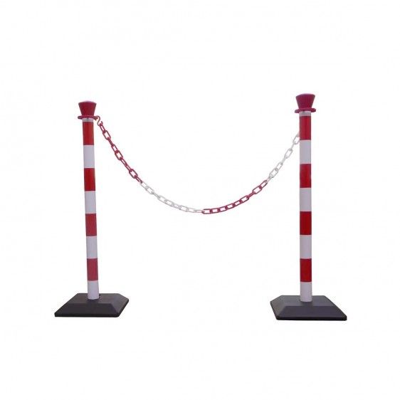 Leo12130 - Barrière à chaîne rouge et blanche - Disset Odiseo - 2m avec options de panneau A4 et modules supplémentaires_0
