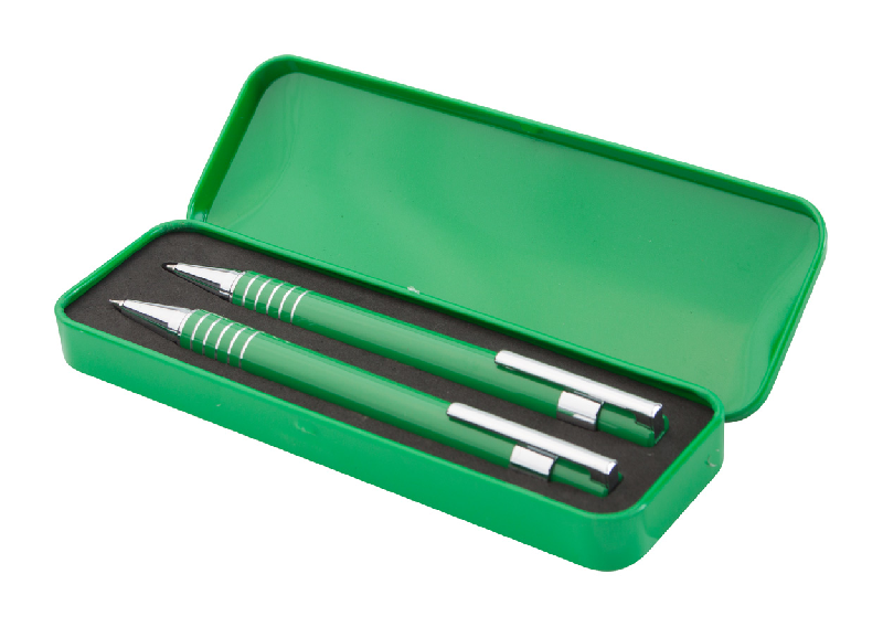 Parure écriture métal - Stylo à bille et porte-mines en aluminium - Boîte en métal - Couleur verte_0