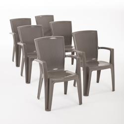RATTATAN Set de 6 chaises monobloc en polypropylène avec fibre de verre, effet rotin, empilables pour extérieur et jardin, bar et restaurant - Diana_0