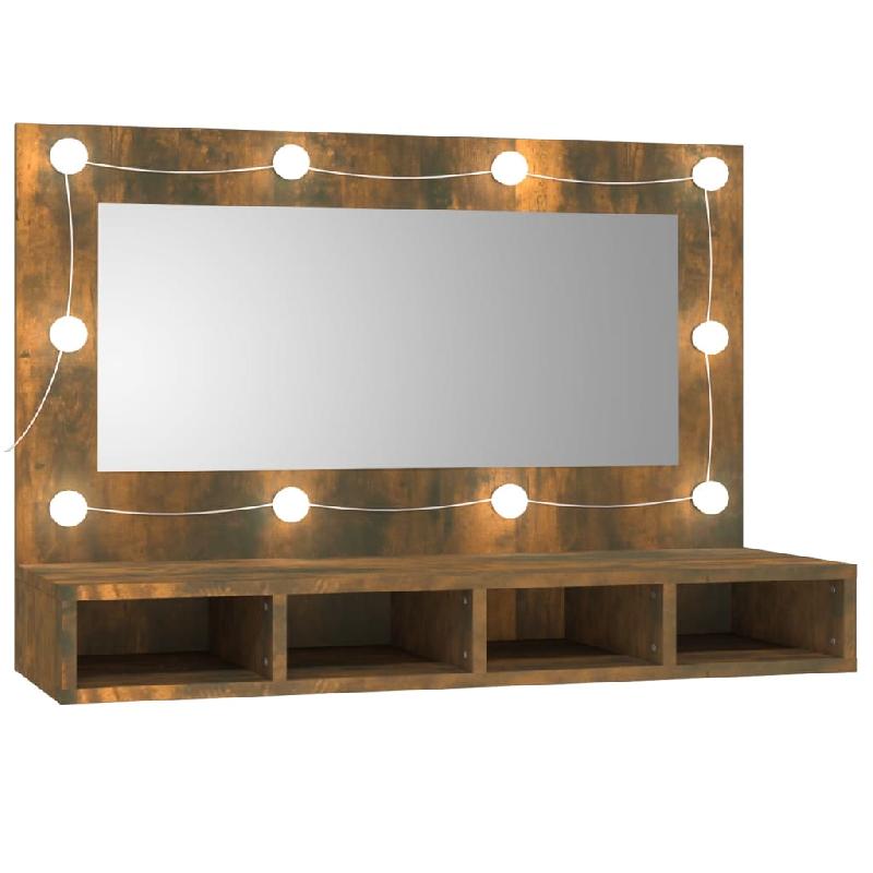 ARMOIRE À MIROIR AVEC LED 90 X 31,5 X 62 CM CHÊNE FUMÉ 02_0006663_0