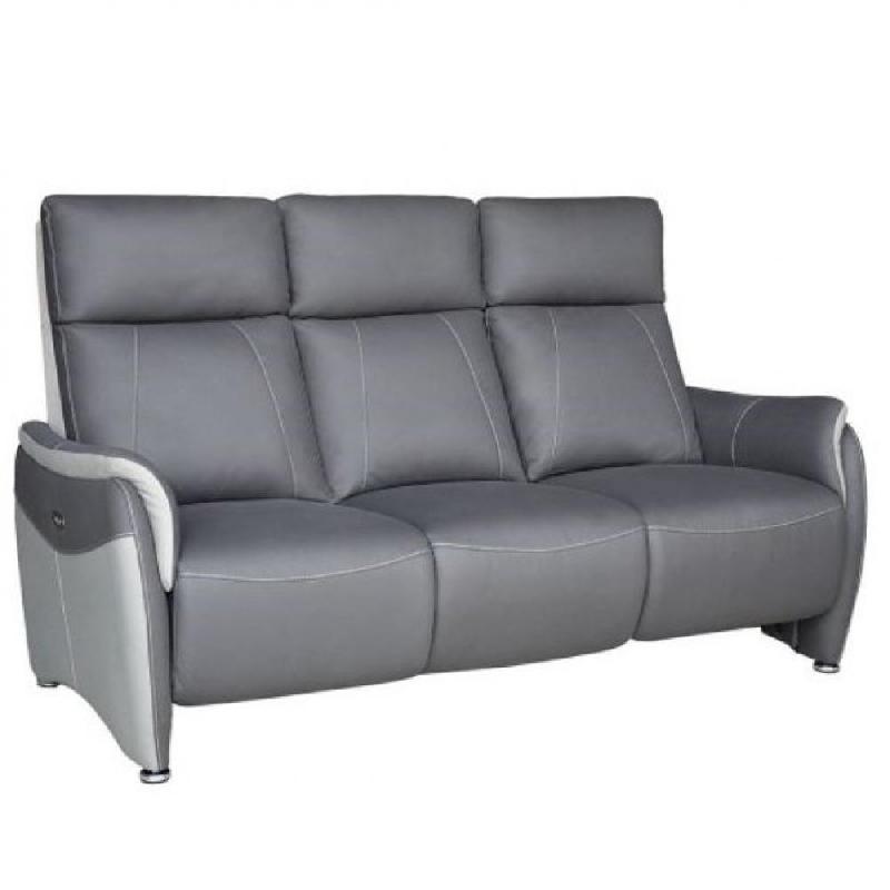 Canapé 3 places électrique Cabries - 2 relax zéro gravité - bi-color microfibre plomb/gris perle avec têtières ajustables et port USB_0
