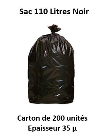 Carton de 200 sacs poubelle 110 L noirs - PEBD - épaisseur 35 µ - rouleaux de 25 sacs - dimensions 680 x 1050 mm_0