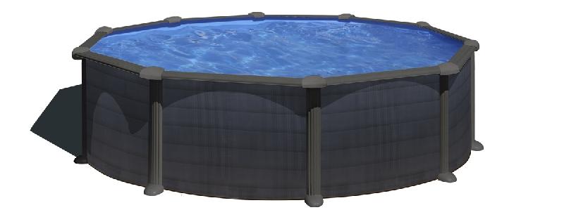 Piscine ronde acier ø4,80m x h: 1,32m  - gris anthracite - filtration à sable_0