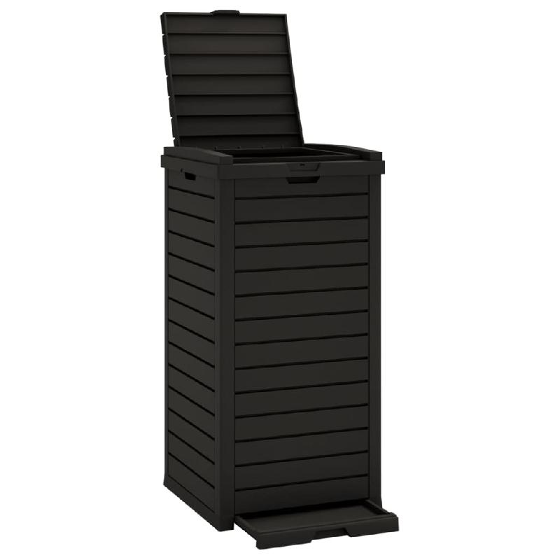 Poubelle d'extérieur 41 x 41 x 86 cm - Polypropylène noir - 118 L - Texture bois - Double couvercle_0