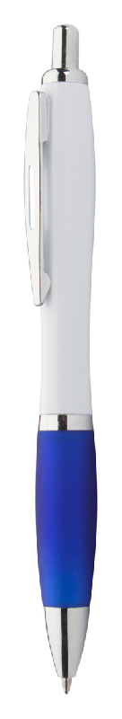 Stylo à bille en plastique – corps blanc avec grip coloré et parties chromées brillantes – encre bleue_0