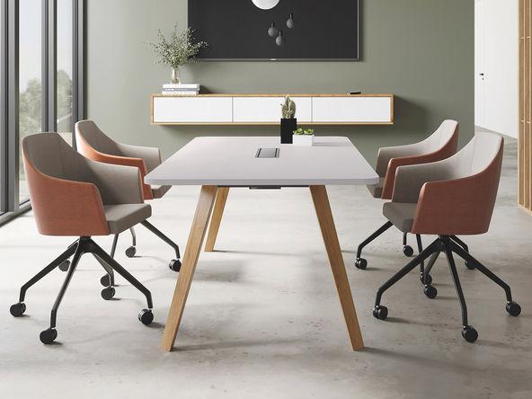 Table de réunion pied bois moderne plateau mélaminé_0