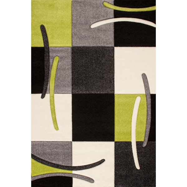 Tapis moderne art blanc noir vert - Géométrie - 200cm x 290cm - Poils ras - Tissé en Turquie - Polypropylène_0
