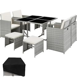 Tectake Salon de jardin BILBAO 8 places avec housse de protection - gris clair -403734 - gris multi-matériau 403734_0