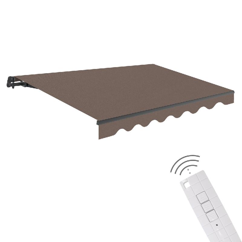 WASABI Store banne motorisé 4 x 2,5 m coloris taupe – Télécommande incluse – Toile de protection solaire - marron polyester BTK425075-E_0