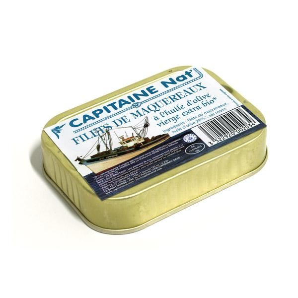 CAPITAINE NAT FILET DE MAQUEREAUX À L'HUILE D'OLIVE BIO 115GR PRODUITS DE LA MER