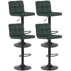 Décoshop26 - Lot de 4 tabourets de bar envelours vert coutures décoratives piètement métal noir 10_0004504 - noir 3000252143309_0
