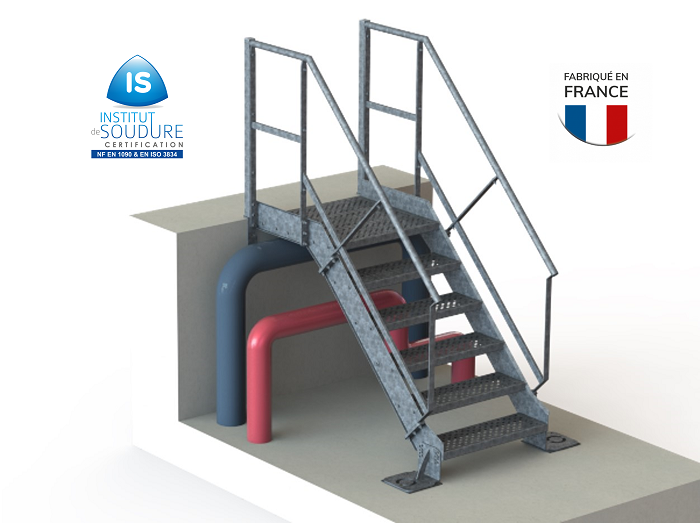Escalier de chantier en acier galvanisé - Conforme EN 1090 et NF E 85 015 - Livré sous 72h_0