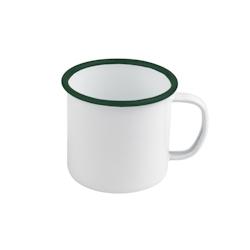 FIRSTPACK FHC - 12Pcs - Mug Enamel blanc en acier émaillé à bord vert -  Ø 9cm et H7cm, 250ml - blanc acier 294ENMUG250_0
