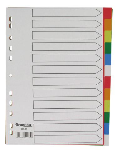 LOT DE 2 - INTERCALAIRE A4 POLYPROPYLÈNE COLORÉ BRUNEAU 12 ONGLETS NEUTRES MULTICOLORES - 1 JEU